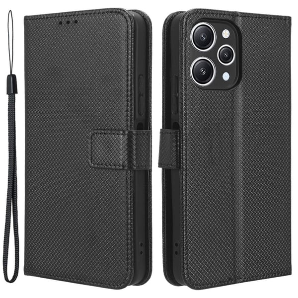 SKALO Xiaomi Redmi 12 4G/5G Premium Mini Rhombus Wallet Flip Cover - Sort SKALO Xiaomi Redmi 12 4G/5G Premium Mini Rhombus Wallet Flip Cover - Sort