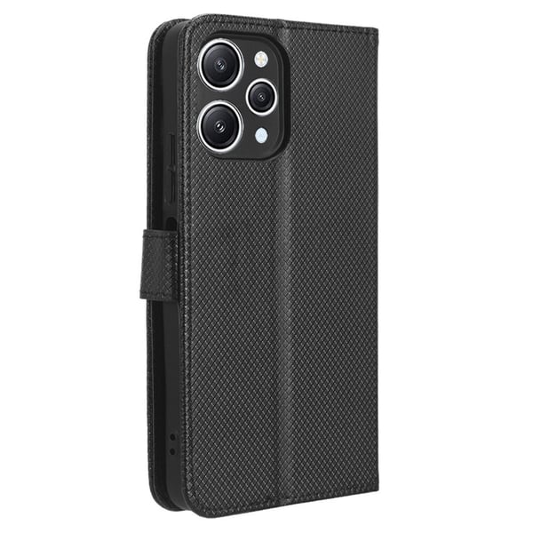 SKALO Xiaomi Redmi 12 4G/5G Premium Mini Rhombus Wallet Flip Cover - Sort