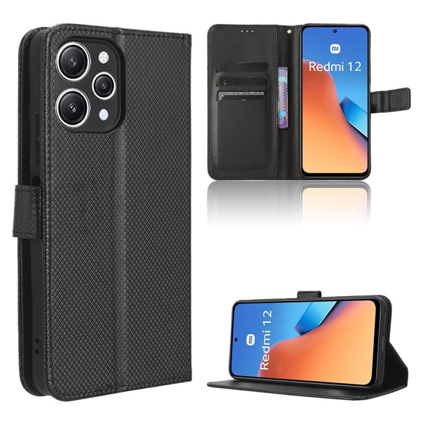 SKALO Xiaomi Redmi 12 4G/5G Premium Mini Rhombus Wallet Flip Cover - Sort