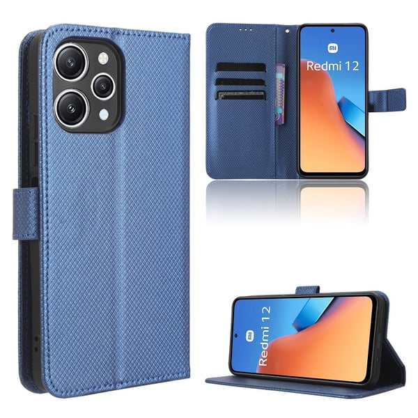 SKALO Xiaomi Redmi 12 4G/5G Premium Mini Rhombus Wallet Flip Cover - Blå