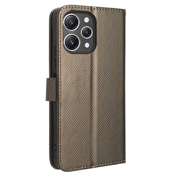 SKALO Xiaomi Redmi 12 4G/5G Premium Mini Rhombus Wallet Flip Cover - Brun