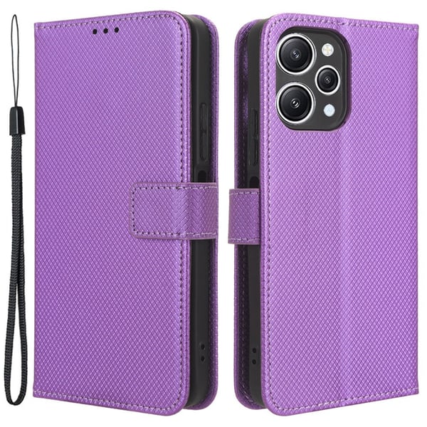 SKALO Xiaomi Redmi 12 4G/5G Premium Mini Rhombus Wallet Flip Cover - Lilla SKALO Xiaomi Redmi 12 4G/5G Premium Mini Rhombus Wallet Flip Cover - Lilla