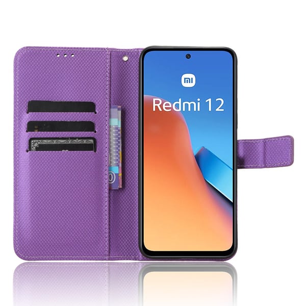 SKALO Xiaomi Redmi 12 4G/5G Premium Mini Rhombus Wallet Flip Cover - Lilla