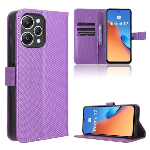 SKALO Xiaomi Redmi 12 4G/5G Premium Mini Rhombus Wallet Flip Cover - Lilla