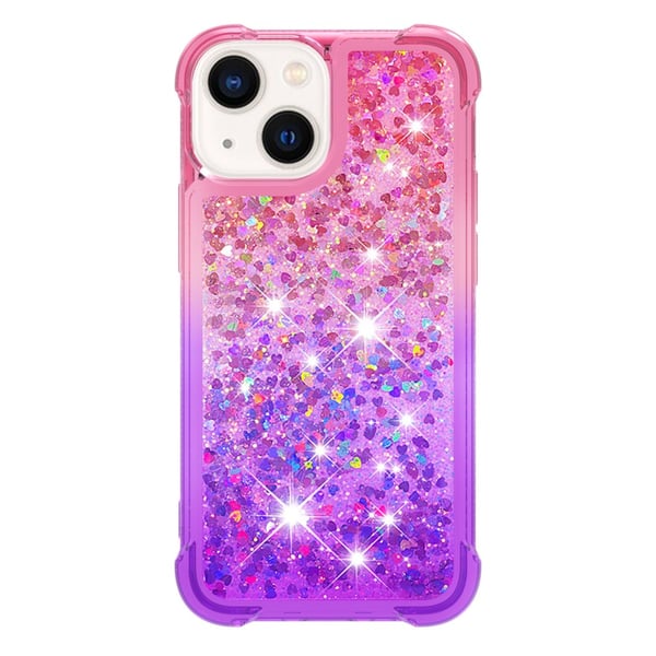SKALO iPhone 15 Plus Kvicksand Glitter Hjerter TPU Cover - Pink-Lilla