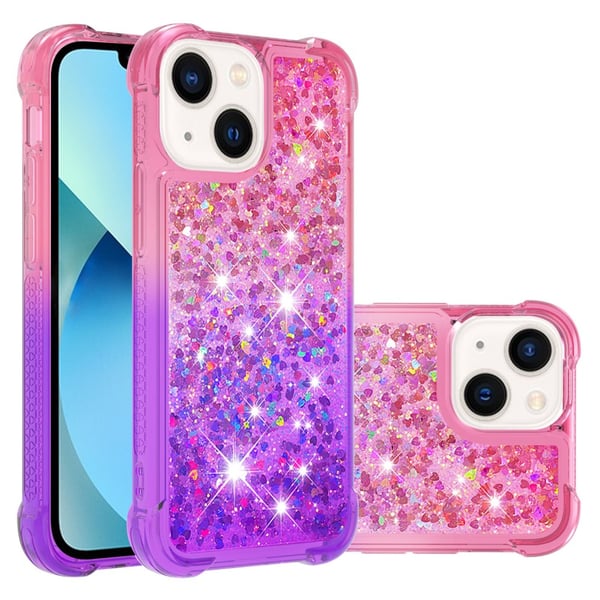 SKALO iPhone 15 Plus Kvicksand Glitter Hjerter TPU Cover - Pink-Lilla