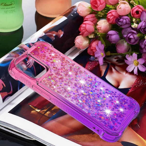 SKALO iPhone 15 Plus Kvicksand Glitter Hjerter TPU Cover - Pink-Lilla