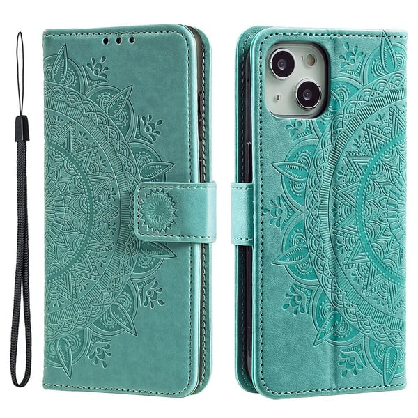 SKALO iPhone 15 Mandala Flip Cover - Turkis