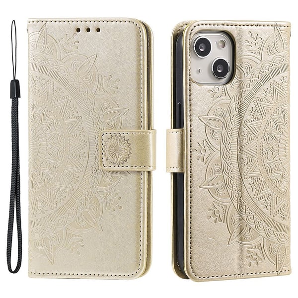 SKALO iPhone 15 Mandala Flip Cover - Guld SKALO iPhone 15 Mandala Flip Cover - Guld
