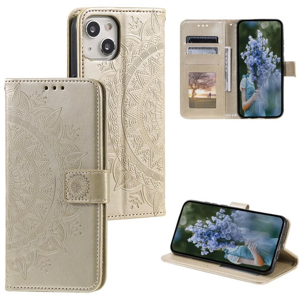 SKALO iPhone 15 Mandala Flip Cover - Guld