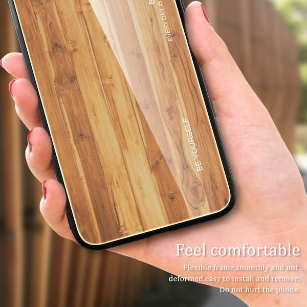 SKALO iPhone 15 Pro Max Wood hærdet glas TPU Cover - Lys brun