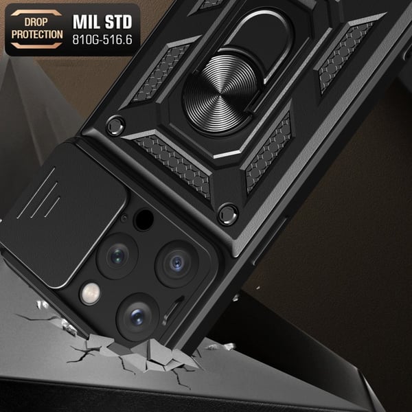 SKALO iPhone 15 Pro Armor Hybrid Metal Ring Camera Slider - Grøn