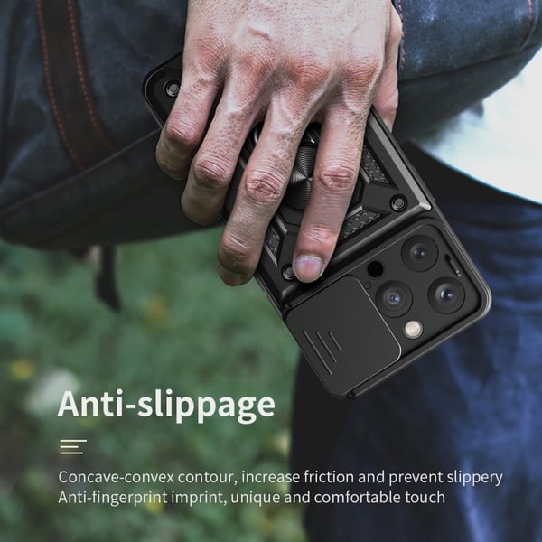 SKALO iPhone 15 Pro Armor Hybrid Metal Ring Camera Slider - Grøn