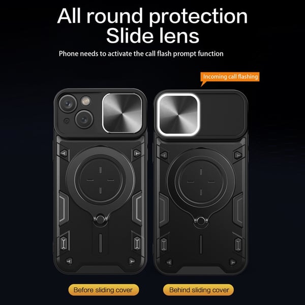 SKALO iPhone 15 Plus Armor Hybrid Metal Ring Camera Slider - Sort