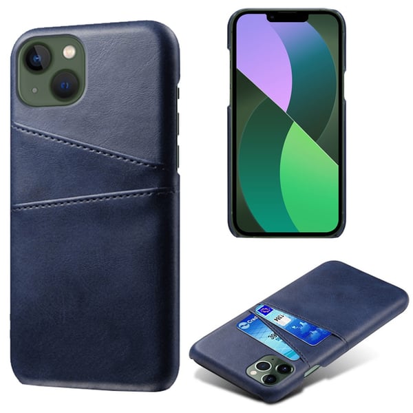 SKALO iPhone 15 PU-Läder Korthållare Skal - Blå