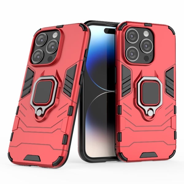 SKALO iPhone 15 Pro Max Armor Hybrid metal ring cover - Rød