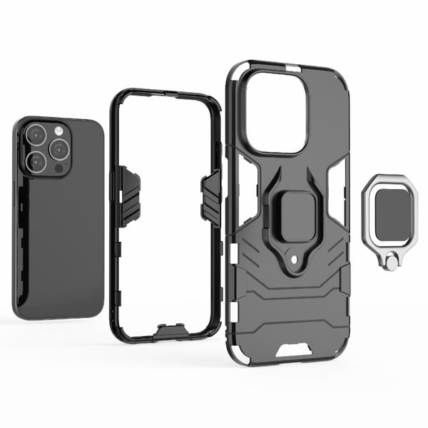 SKALO iPhone 15 Pro Max Armor Hybrid metal ring cover - Blå