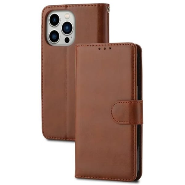 SKALO iPhone 15 Pro Crazy Horse lompakko PU nahka - Ruskea