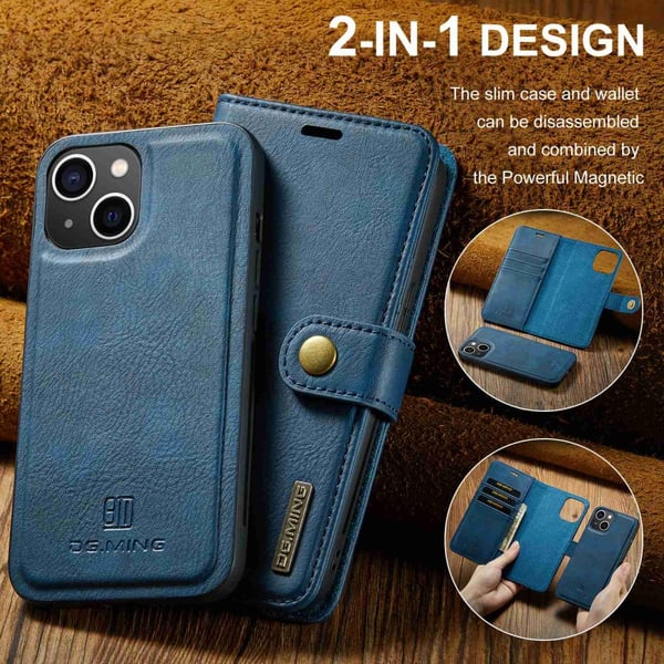 DG MING iPhone 15 2-in-1 magneetti lompakkokotelo - Sininen