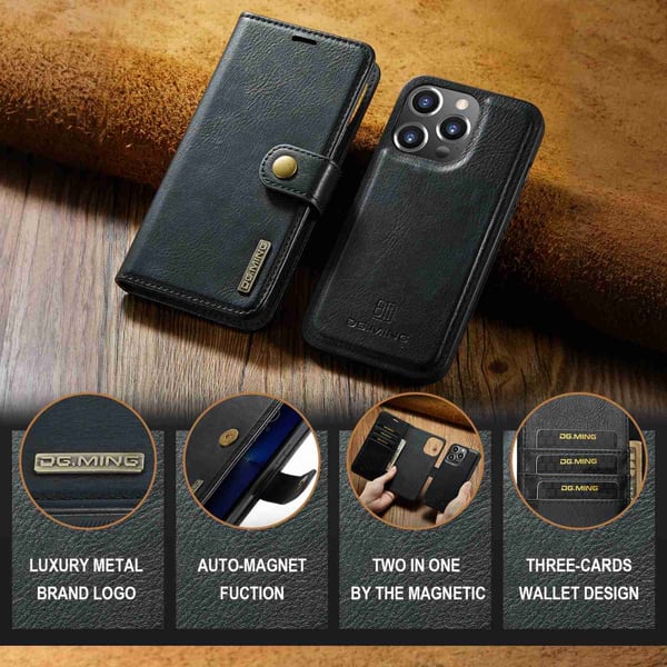 DG MING iPhone 15 Pro 2-in-1 magneetti lompakkokotelo - Musta
