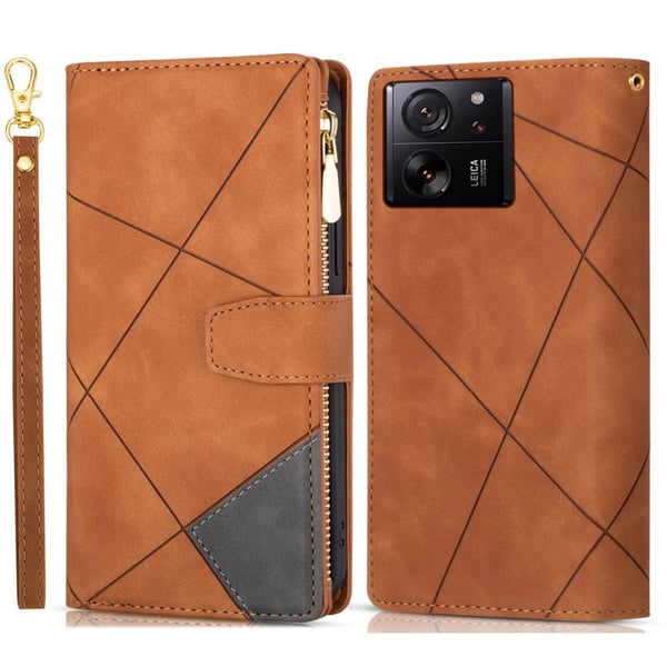 Xiaomi 13T/13T Pro BINFEN COLOR Præget Flip Cover - Brun
