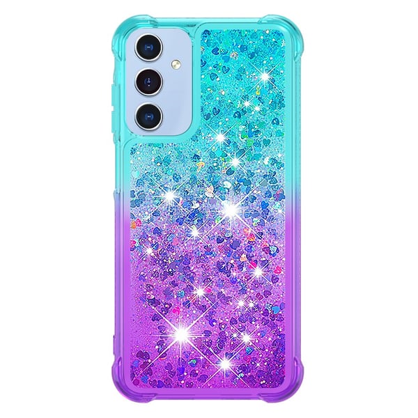 SKALO Samsung A15 5G Kvicksand Glitter Hjerter TPU Cover - Turkis-Lilla