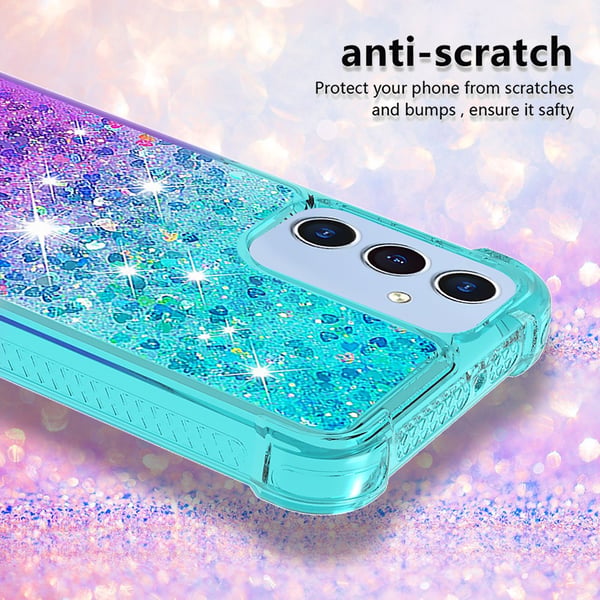 SKALO Samsung A15 5G Kvicksand Glitter Hjerter TPU Cover - Turkis-Lilla