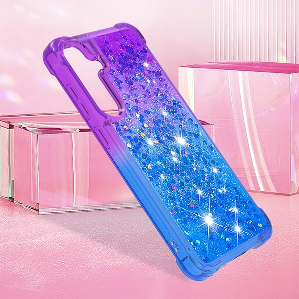 SKALO Samsung S24 Kvicksand Glitter Hjerter TPU Cover - Lilla-Blå