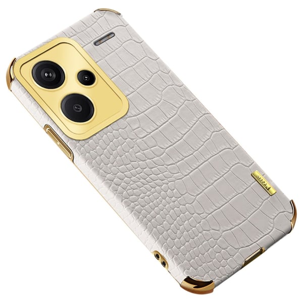 SKALO Xiaomi Redmi Note 13 Pro+ Krokotiili Kultainen Reuna Kuori - Valkoinen