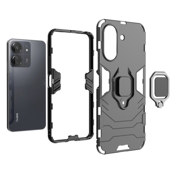 SKALO Xiaomi Redmi 13C 4G Armor Hybrid metal ring cover - Sort