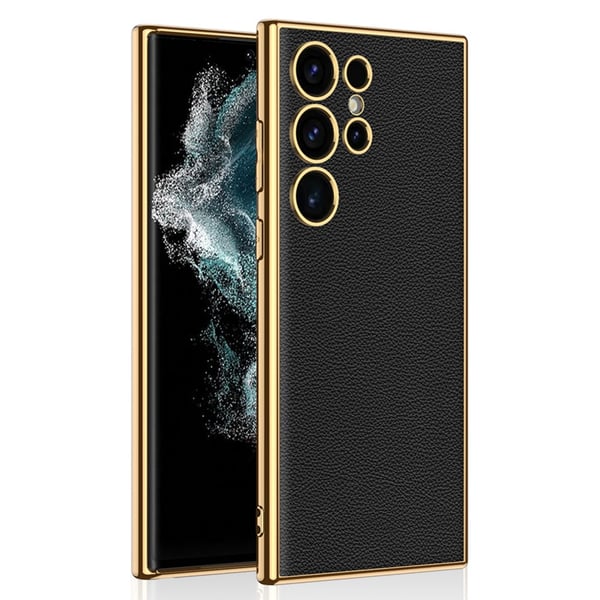 SKALO Samsung S24 Ultra PU-læder Gold Edge Cover - Sort