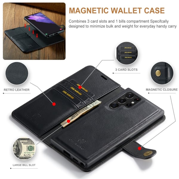 DG MING Samsung S24 Ultra 2-i-1 Magnet Pungetui - Sort
