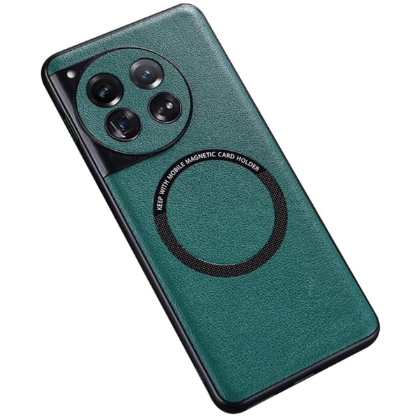 SKALO OnePlus 12 5G PU-Läder Hybrid Magnetring Skal - Grön