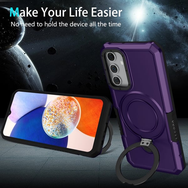 SKALO Samsung A15 4G Armor Hybrid metal ring cover - Mørk lilla