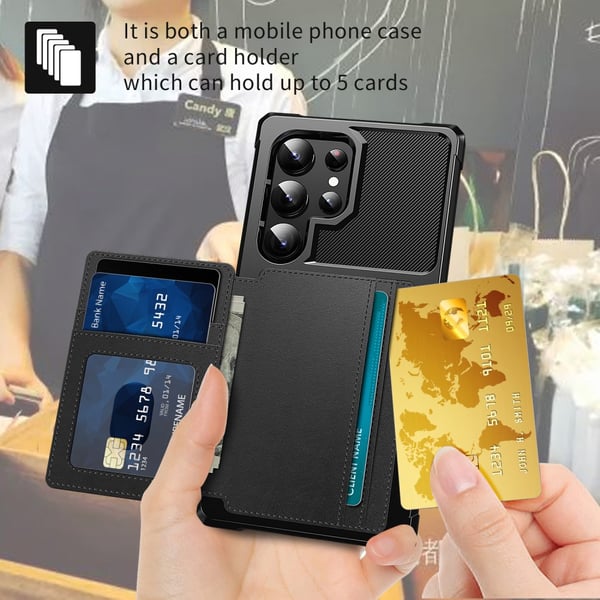 SKALO Samsung S24 Ultra Iskunkestävä kuori lompakolla - Musta