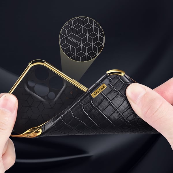 SKALO Samsung S24 Ultra Crocodile Guldkant Cover - Sort