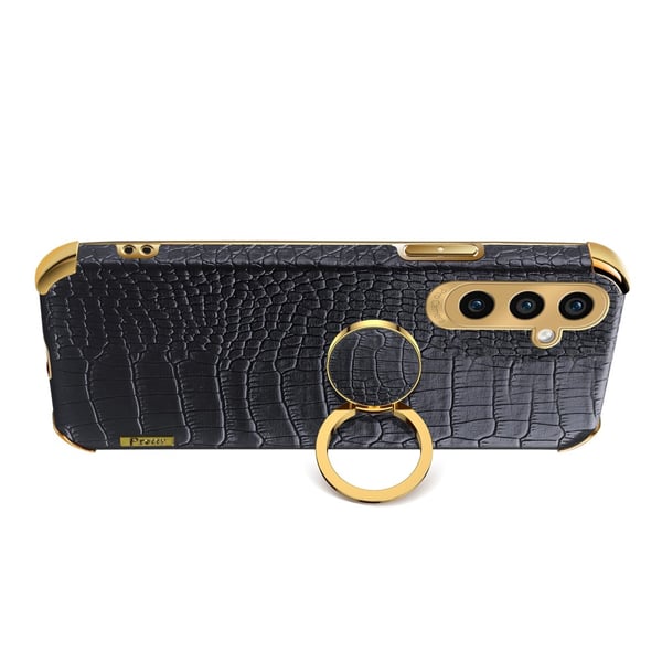 SKALO Samsung A25 5G Crocodile Guldkant Ring Cover - Hvid
