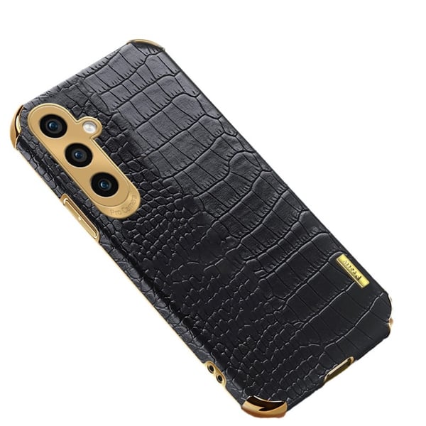 SKALO Samsung A15 4G Crocodile Guldkant Cover - Sort