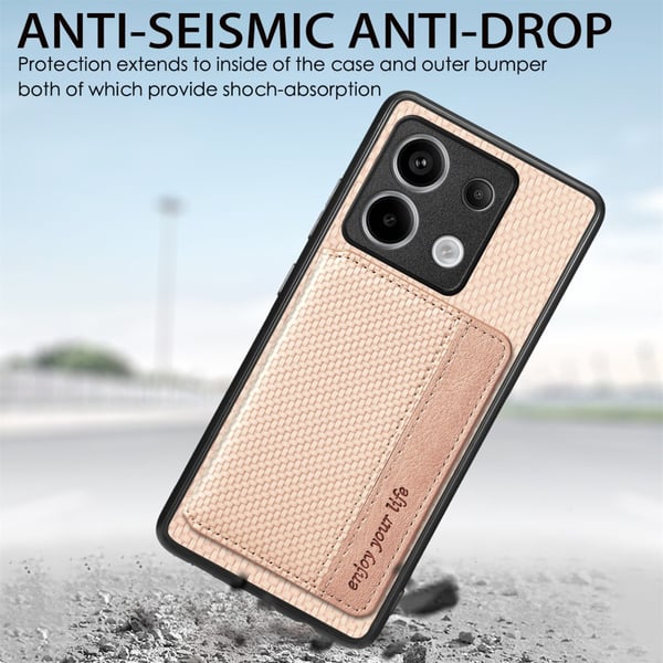 SKALO Xiaomi Redmi Note 13 Pro 5G Carbon Fiber Suojakuori korttipidike - Vihreä