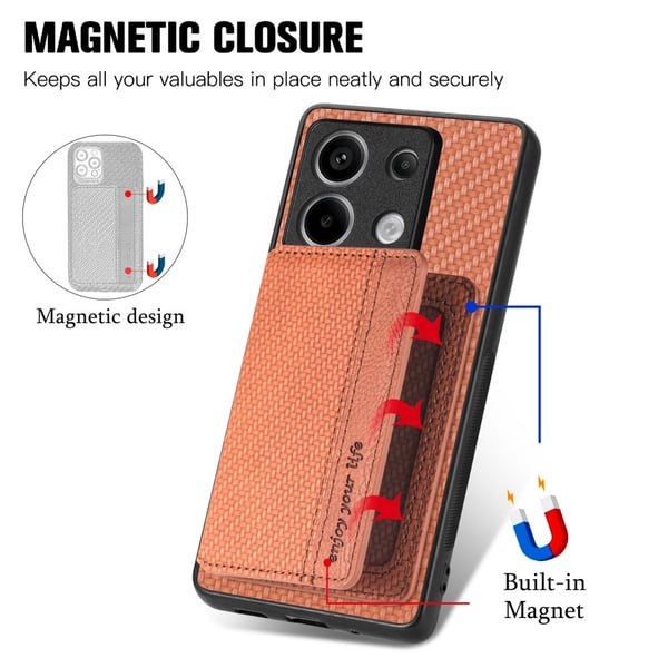 SKALO Xiaomi Redmi Note 13 Pro 5G Carbon Fiber Cover med kortholder - Brun