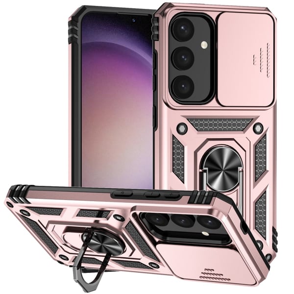 SKALO Samsung S24 Armor Hybrid Metal Ring Camera Slider - Rosa guld SKALO Samsung S24 Armor Hybrid Metal Ring Camera Slider - Rosa guld
