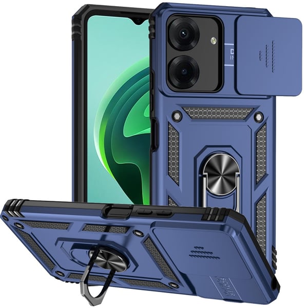 SKALO Xiaomi Redmi 13C 4G Armor Hybrid Metal Ring Camera Slider - Blå
