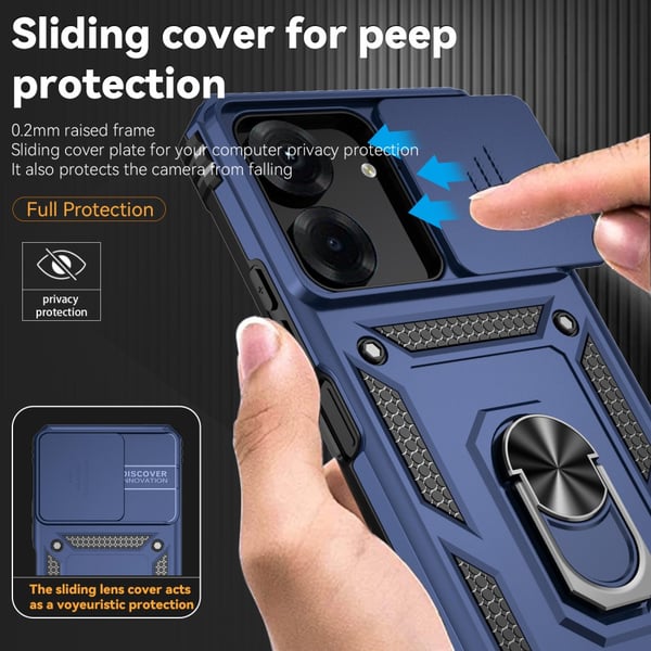 SKALO Xiaomi Redmi 13C 4G Armor Hybrid Metal Ring Camera Slider - Blå