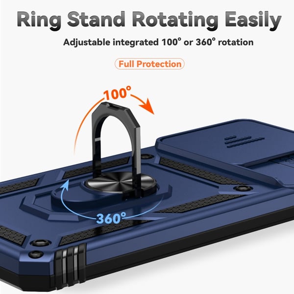 SKALO Xiaomi Redmi 13C 4G Armor Hybrid Metal Ring Camera Slider - Blå
