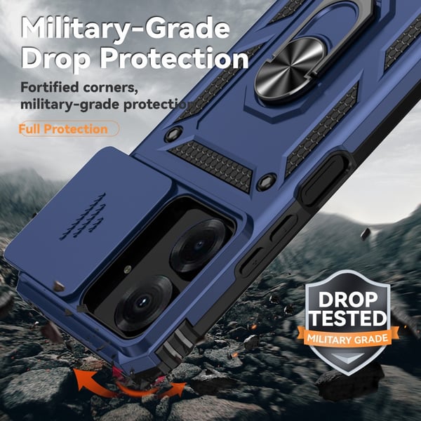 SKALO Xiaomi Redmi 13C 4G Armor Hybrid Metal Ring Camera Slider - Blå