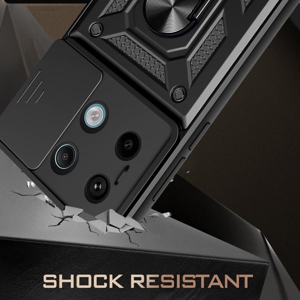 SKALO Xiaomi Redmi Note 13 Pro 5G Armor Hybrid Metal Ring Camera Slider - Sort