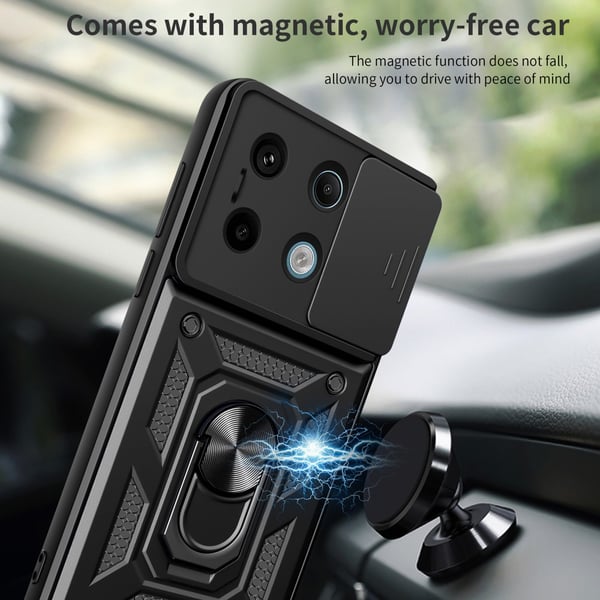 SKALO Xiaomi Redmi Note 13 Pro 5G Armor Hybrid Metal Ring Camera Slider - Sort