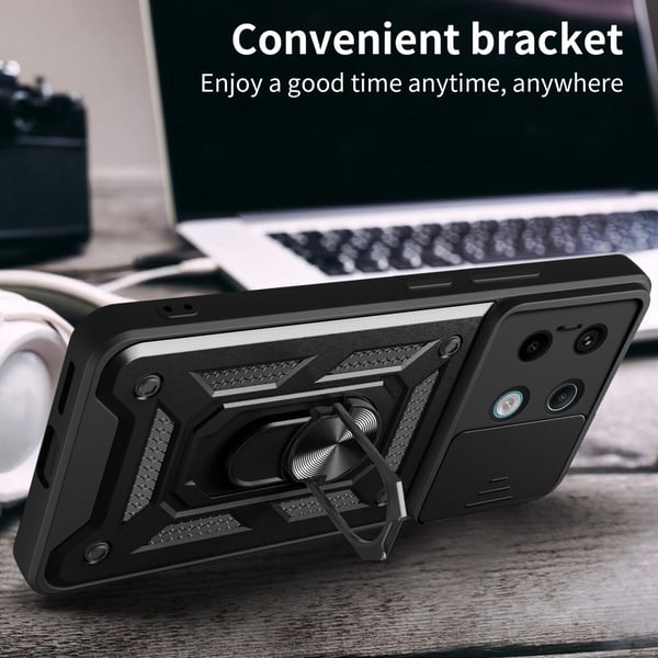 SKALO Xiaomi Redmi Note 13 Pro 5G Armor Hybrid Metal Ring Camera Slider - Sort