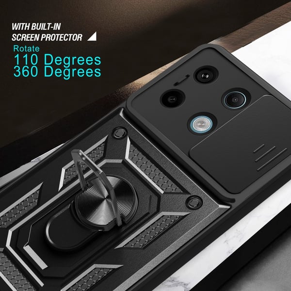 SKALO Xiaomi Redmi Note 13 Pro 5G Armor Hybrid Metal Ring Camera Slider - Sort