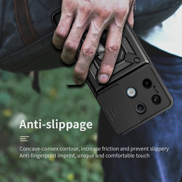 SKALO Xiaomi Redmi Note 13 Pro 5G Armor Hybrid Metal Ring Camera Slider - Sort
